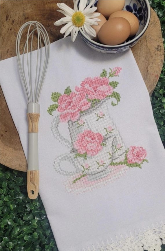 Torchon calendrier 1968 - Bouquet de roses - Décoration