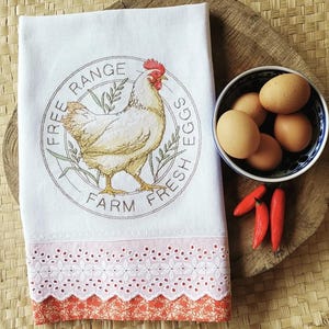 Torchon de cuisine brodé - Poule