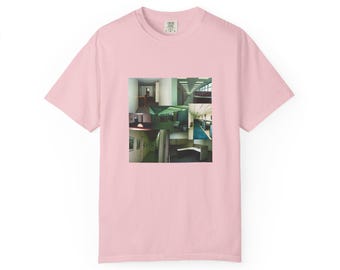 Camiseta de los años 80 con estampado de espacios liminales, fotos vintage auténticas y un diseño que evoca nostalgia.