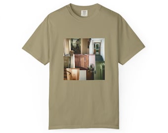 Camiseta de los años 80 con estampado de espacios liminales, fotos vintage auténticas y un diseño nostálgico de trastiendas.