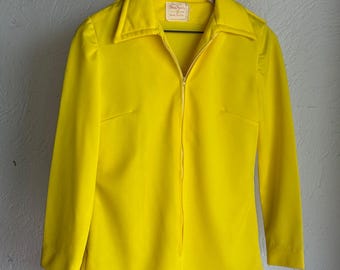 Top amarillo brillante con cremallera para mujer, estilo años 70 - Talla M - Vintage