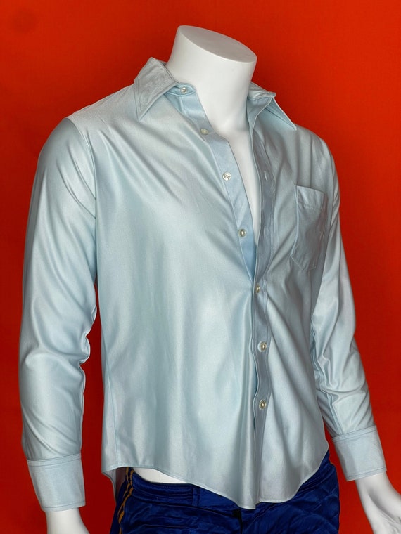 Vintage 1980’s Silky Blue Button Up - image 1