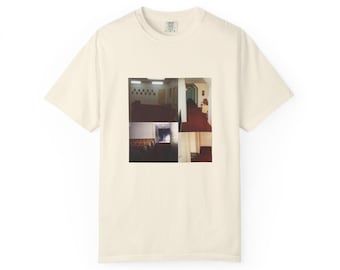 Camiseta de los años 80 con estampado de espacios liminales, fotos vintage auténticas y un diseño nostálgico de trastiendas.