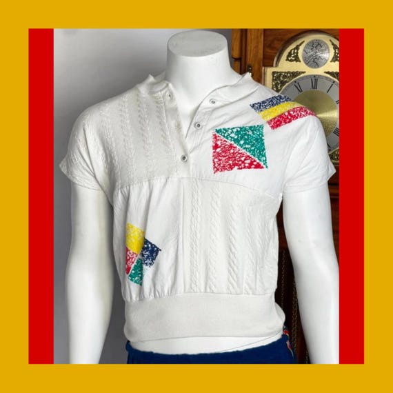 1980s Catalina Top - Color Block Print - Small - image 3