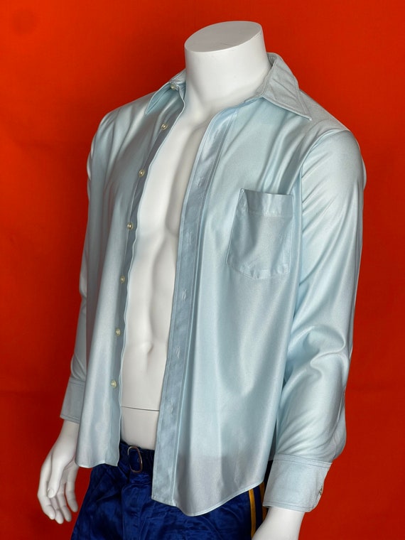 Vintage 1980’s Silky Blue Button Up - image 6