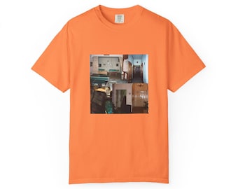 Camiseta de los años 80 con estampado de espacios liminales, fotos vintage auténticas y un diseño nostálgico de trastiendas.