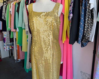 Vestido GRANITE de lentejuelas doradas de los años 80