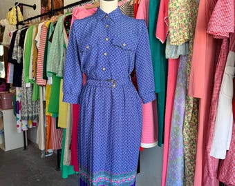 Vestido floral morado de Breli Originals de los años 80