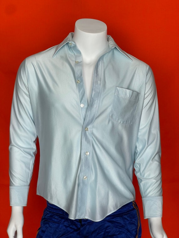 Vintage 1980’s Silky Blue Button Up - image 7