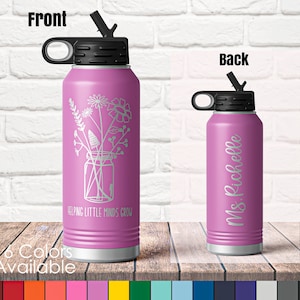 32 oz Helping Little Minds Grow Sports Bottle - Custom Laser Engraved Double Wall Water | Preschool Daycare Teacher Gift