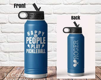 32 oz Happy People Play Pickleball- Custom Laser Engraved Polar Camel Double Wall Water Bottle