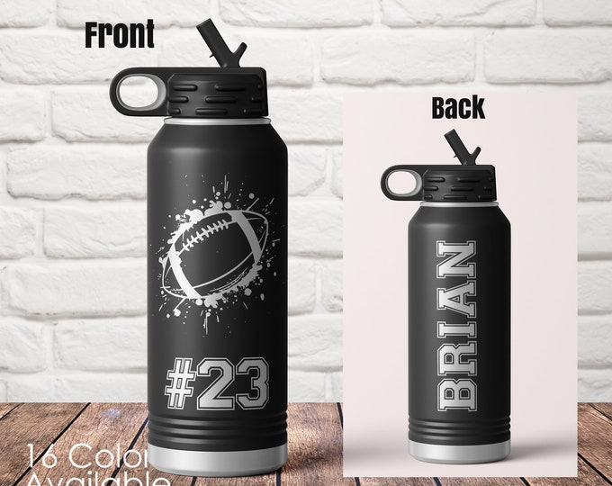32 oz Football Player Sports Bottle - Custom Laser Engraved Polar Camel Double Wall Water Bottle No Spill | Break Grunge Team Coach Gift