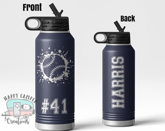 32 oz Baseball Player Sports Bottle - Custom Laser Engraved Polar Camel Double Wall Water Bottle No Spill | Break Grunge Team Coach Gift