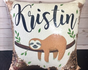 sloth sequin pillow