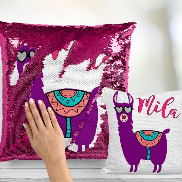 Cool Llama Glasses Custom Sequin Pillow INCLUDES INSERT Two Tone Sequence Mermaid Pillow - Sequin Cushion