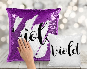 Script Name Only Custom Sequin Pillow INCLUDES CUSHION INSERT - Personalized Mermaid Pillow