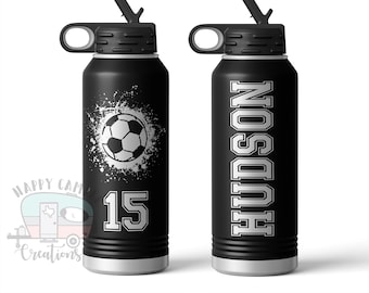 Soccer Ball Player 32oz Sports Bottle - Custom Laser Engraved Polar Camel Double Wall Water Bottle No Spill | Futbol Break Grunge Team Gift