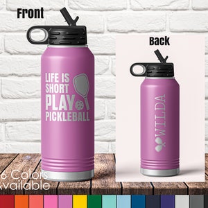 32 oz Life is Short, Play Pickleball - Custom Laser Engraved Polar Camel Double Wall Water Bottle