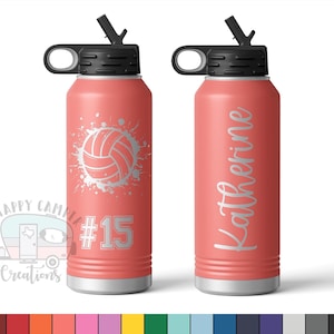 32 oz Volleyball Player Sports Bottle - Custom Laser Engraved Polar Camel Double Wall Water Bottle No Spill | Volley Ball Grunge Team Gift