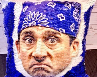 Prison Mike - "Mermaid" Pillow WITH INSERT- The Office Inspired- Sequin Flip Pillow- Michael Scott