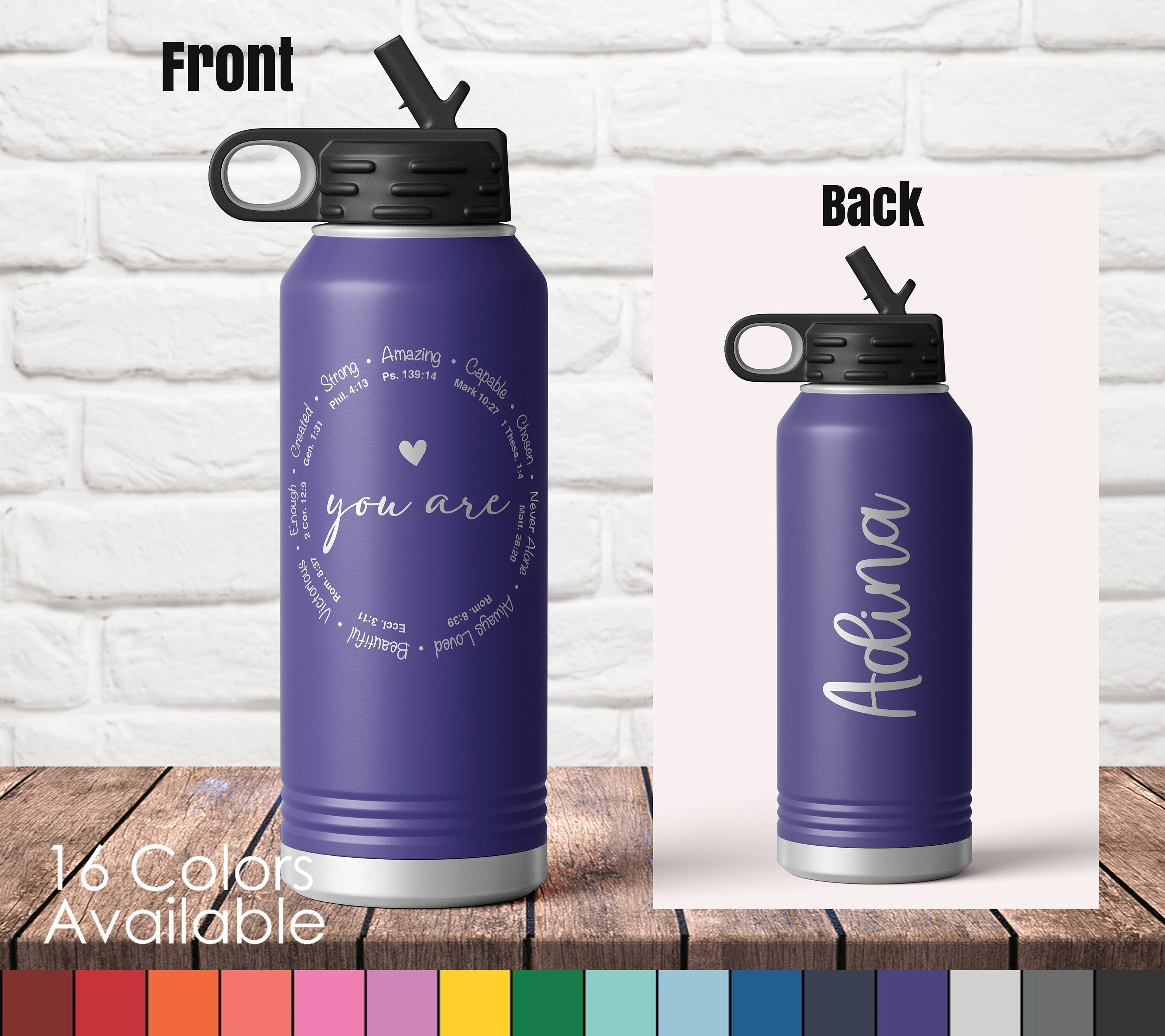 32 oz You Are Inspirational Bible Verse Sports Bottle - Custom Laser Engraved Double Wall Water | Religious Tumbler Corinthians
