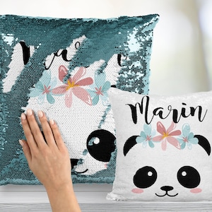 Panda Bear With Floral Crown Custom Mermaid Pillow Two Tone