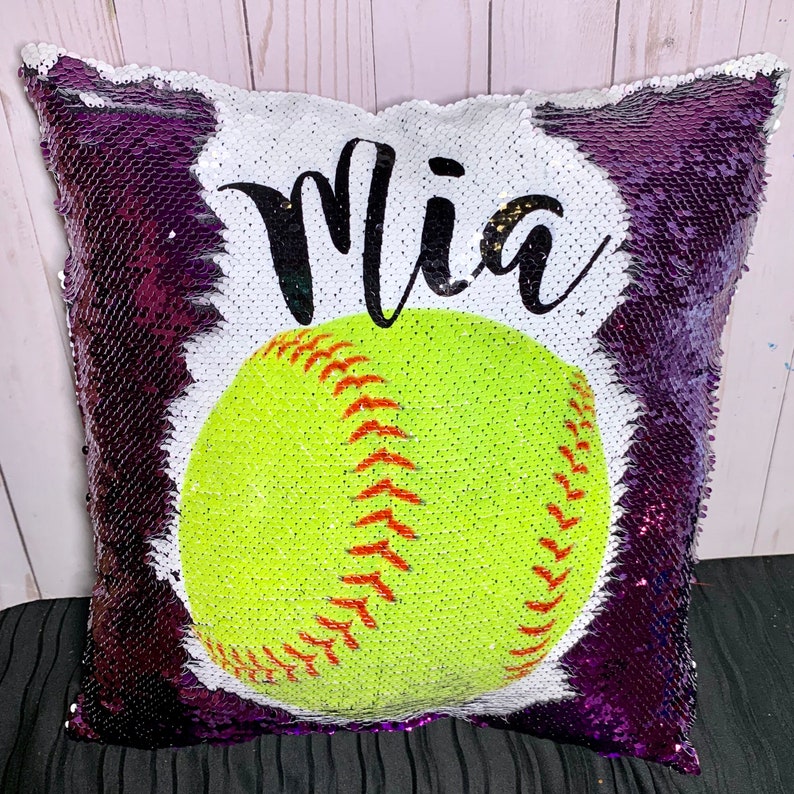 Softball Girl Custom Mermaid Pillow Two Tone Sequins image 5