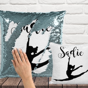 Gymnast Custom Sequin Pillow INCLUDES INSERT CUSHION - Personalized Family Name Mermaid Pillow