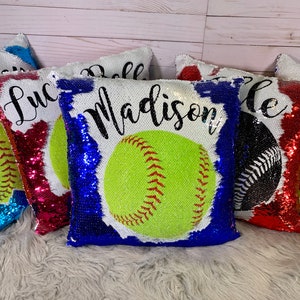 Softball Girl Custom Mermaid Pillow Two Tone Sequins image 4