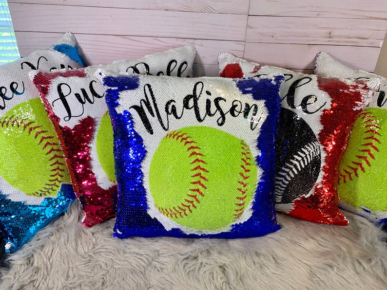 Softball Girl Custom Mermaid Pillow Two Tone Sequins image 4