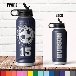 32 oz Soccer Ball Player Sports Bottle - Custom Laser Engraved Polar Camel Double Wall Water Bottle No Spill | Futbol Break Grunge Team Gift