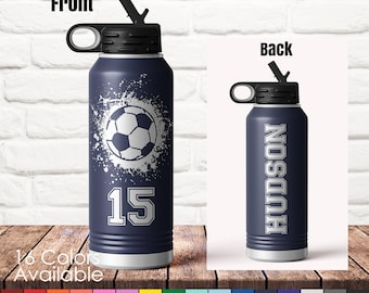 32 oz Soccer Ball Player Sports Bottle - Custom Laser Engraved Polar Camel Double Wall Water Bottle No Spill | Futbol Break Grunge Team Gift