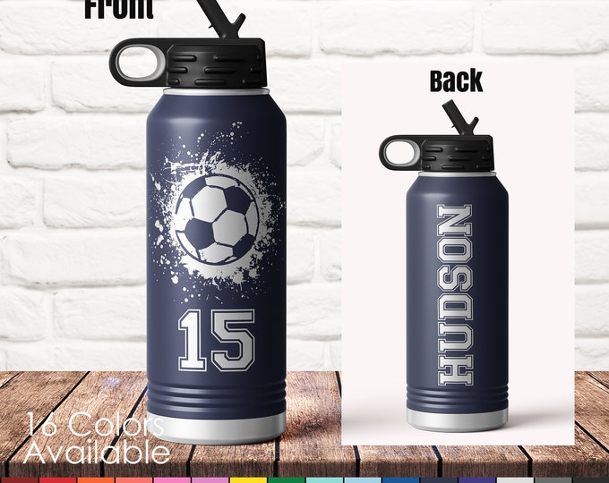 32 oz de sport pour joueur de ballon de football - Gourde anti-renversement personnalisée à double paroi, couleur chameau polaire, gravée au laser | Cadeau d'équipe de football break grunge