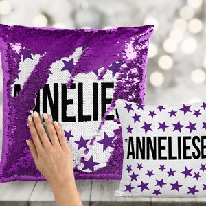 Name with Scattered Stars Custom Counting Sequin Pillow - INCLUDES CUSHION INSERT - Personalized Mermaid Pillow