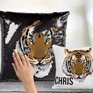 Siberian Tiger Custom Sequin Pillow - INCLUDES CUSHION INSERT - Personalized Custom Mermaid Pillow