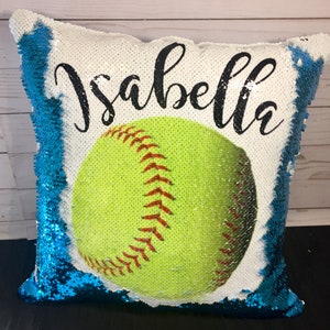 Softball Girl Custom Mermaid Pillow Two Tone Sequins image 2