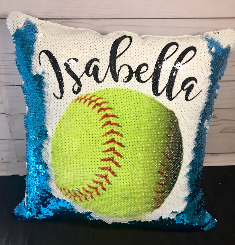 Softball Girl Custom Mermaid Pillow Two Tone Sequins image 2