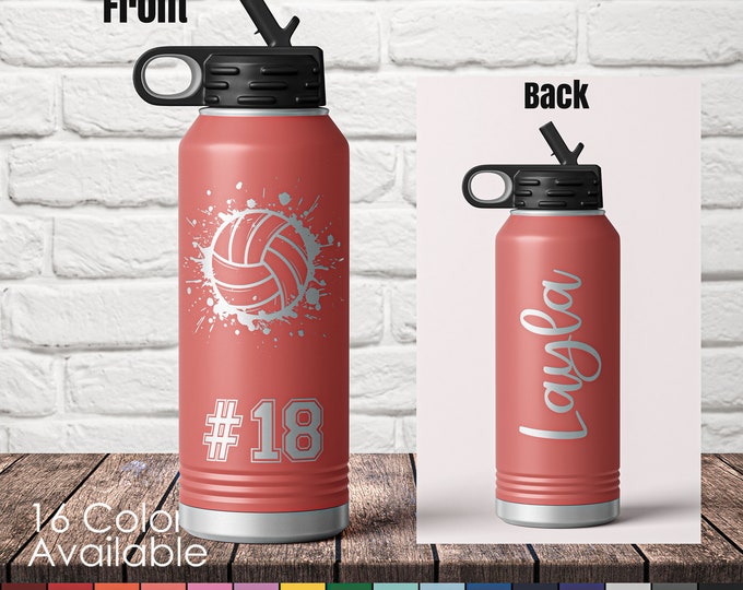 32 oz Volleyball Player Sports Bottle - Custom Laser Engraved Polar Camel Double Wall Water Bottle No Spill | Volley Ball Grunge Team Gift
