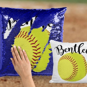 Softball Girl Custom Mermaid Pillow Two Tone Sequins image 1