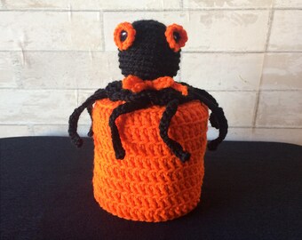 Crocheted Halloween Octopus Toilet Roll Cover in Orange and Black - Beautiful Handmade Gifts - Decorations Holiday Decor - FREE SHIPPING