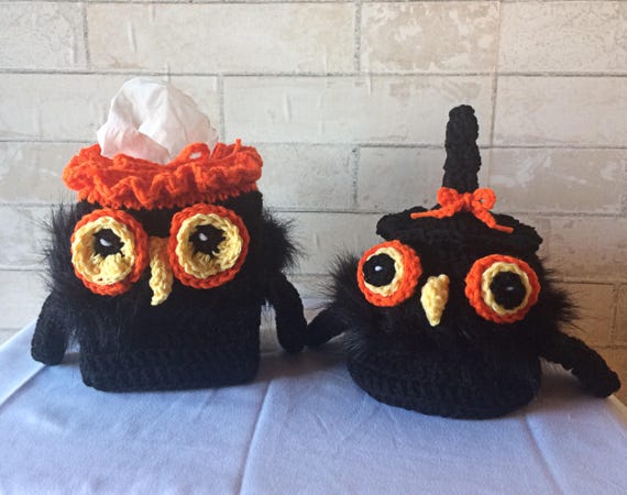 Crocheted Halloween Owl Bathroom Decorations Set Beautiful Etsy
