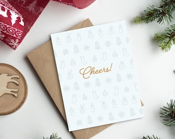 Cheers! Christmas Card | Christmas Gift | Cute Greeting Card | 4.25" x 5.5" Folded Card | Envelope | Blank Inside | Designed in Los Angeles