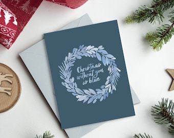 Blue Christmas Card | Cute Greeting Card | 4.25" x 5.5" Folded Card | Christmas Gift | Envelope | Blank Inside | Designed in Los Angeles