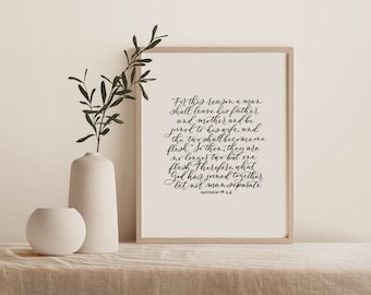 Matthew 19 5, 6 | Wedding Gift | Wedding Shower Gift | Bible Print | Bible Print | Marriage Gift | Anniversary Gift | Matthew 19:5, 6 Print