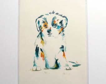 Original Puppy Gouache and Pencil Illustration (Size A4)