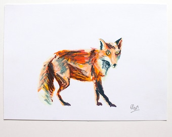 Original Fox Study Gouache and Pencil Illustration (Size A4)