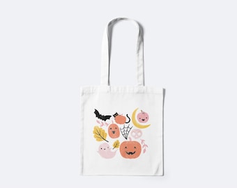 Halloween Fall Themed Illustrated Reusable Grocery Tote Bag