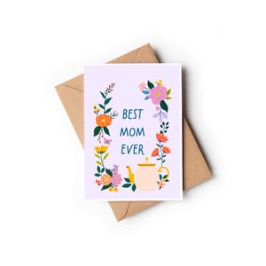 Wenskaart beste moeder ooit | Fijne Moederdag | Ik hou van je, mam | Relatiekaart moeder-dochter | Wenskaart | Bloemenwenskaart