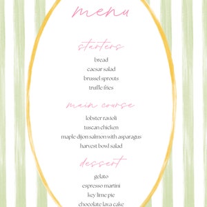 Spring/summer Menu Template Digital Download (customizable) - Etsy