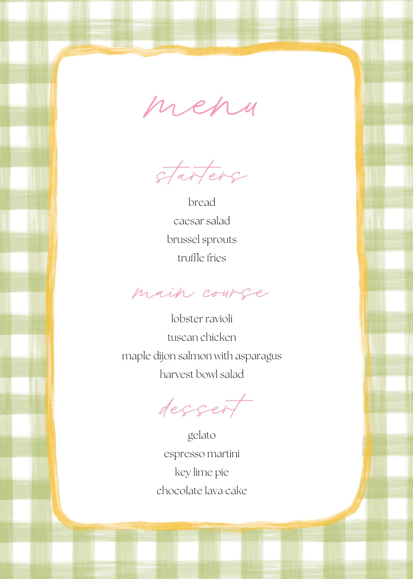 Simple Spring Menu Template Spring/summer Menu Template Digital Download (customizable) - Etsy